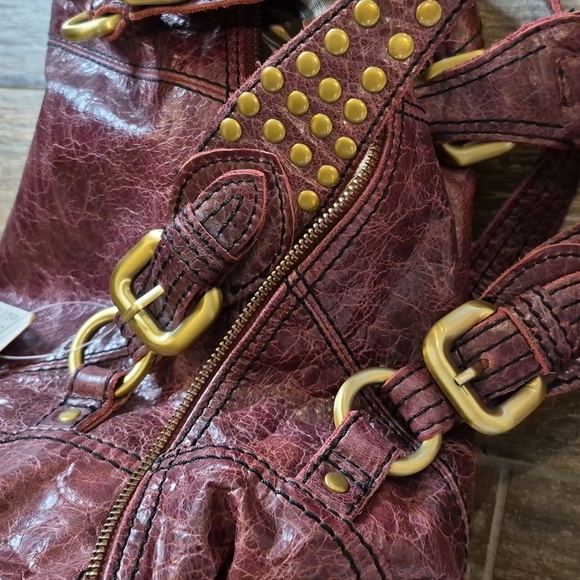 Steven Steve Madden Oversized Studded Leather Satchel Crossbody Bag in Rasberry - Picture 12 of 16